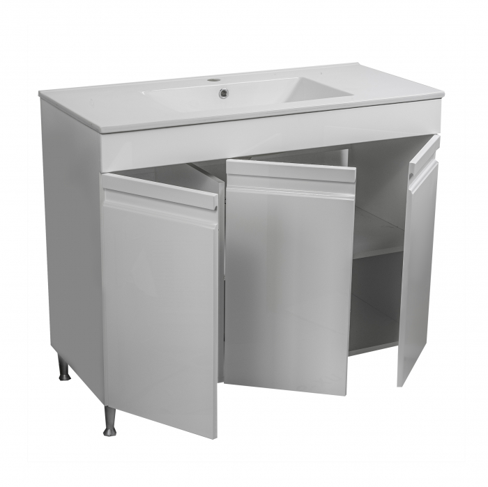 Mobilier baie MDF, alb, 3 usi+lavoar slim, 100x46  cm [3]