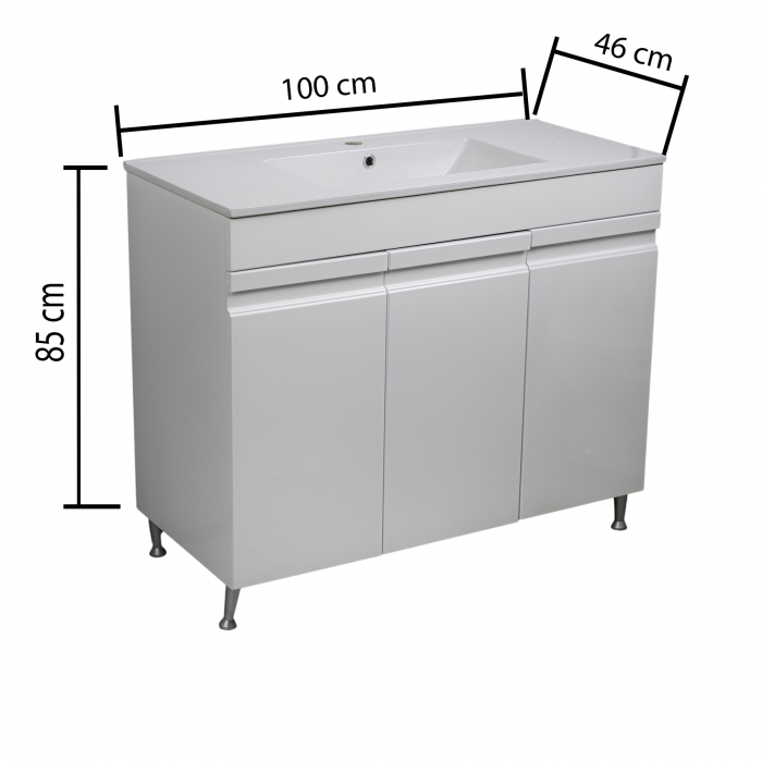 Mobilier baie MDF, alb, 3 usi+lavoar slim, 100x46  cm [5]