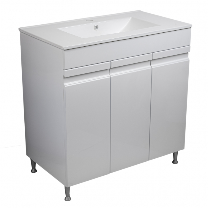 Mobilier baie MDF, alb, 3 usi+lavoar slim, 100x46  cm [7]
