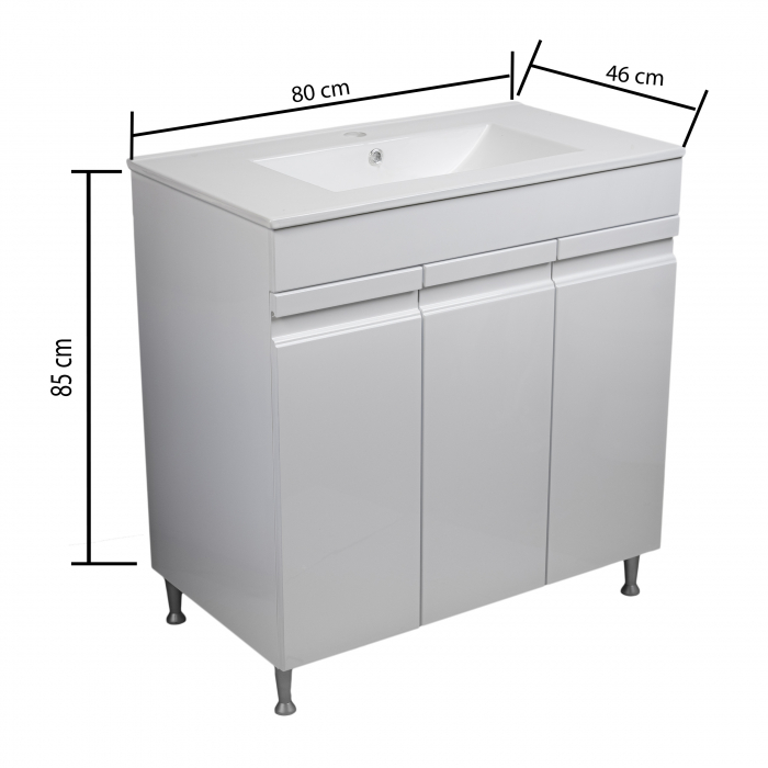 Mobilier baie MDF, alb, 3 usi+lavoar slim, 80x46  cm [5]