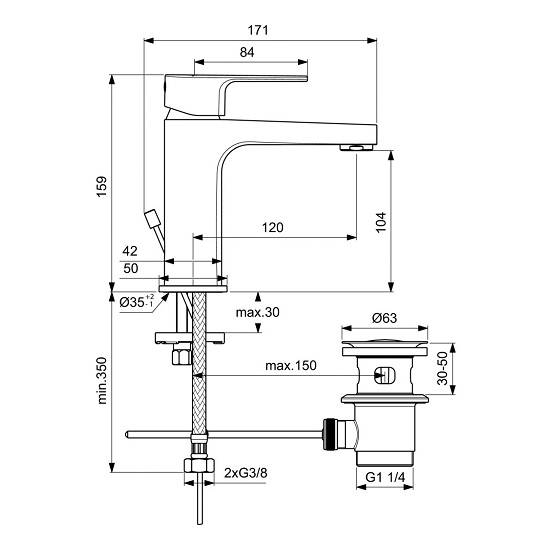 Baterei lavoar Ideal Standard Cerafine D  H105 cu ventil metalic [3]