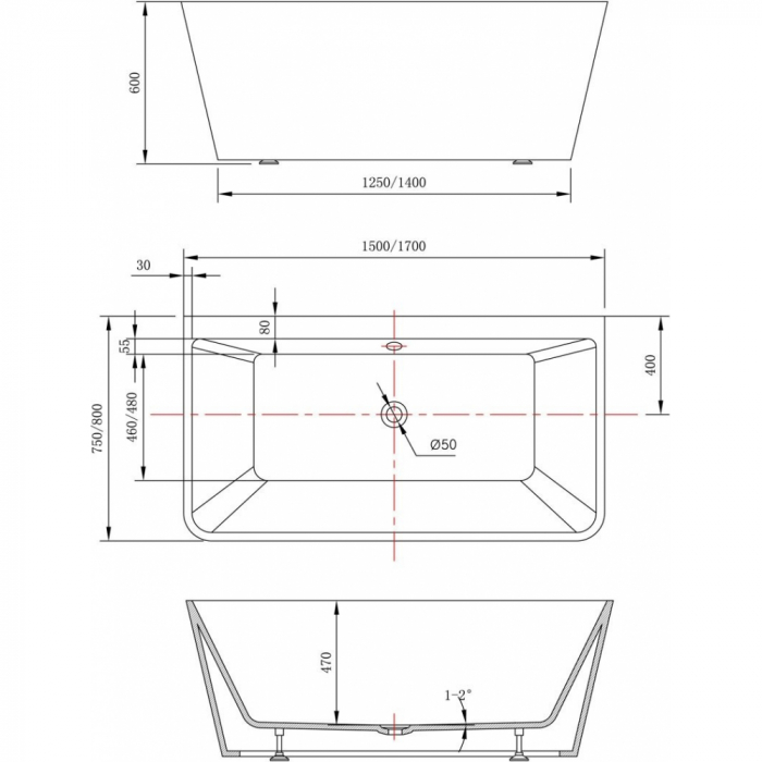 Cada Baie Freestanding Linea Wall 1700 [3]