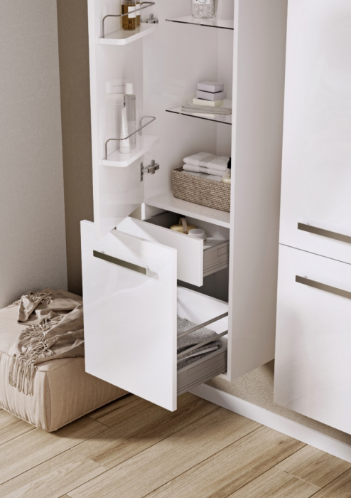COLOANA MOBILIER WAVE 40X40.3X170, O USA REVERSIBILA, 3 RAFTURI DE STICLA, ALB LUCIOS NOU [2]
