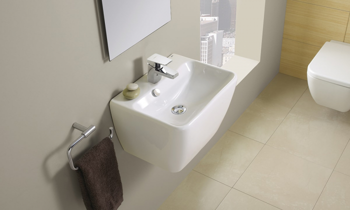 LAVOAR EMMA 45X35 SQUARE ALB CU PIEDESTAL INTEGRAT [4]