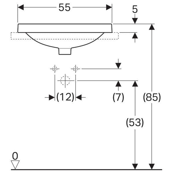 LAVOAR ÎNCORPORAT GEBERIT VARIFORM, DREPTUNGHIULAR B-55CM,T-40CM, PREAPLIN VIZIBIL, GLAZURAT ALB [3]