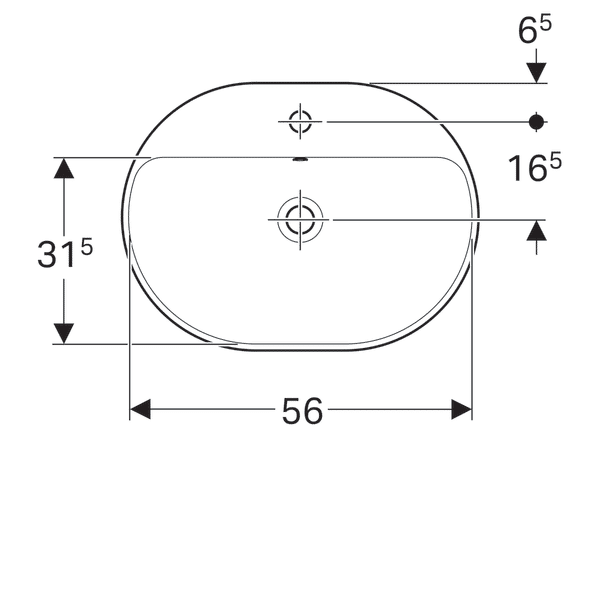 LAVOAR ÎNCORPORAT GEBERIT VARIFORM, ELIPTIC, CU BANC CU ORIFICII DE ROBINET B-60CM, T-45CM, PREAPLIN VIZIBIL, GLAZURAT ALB [3]