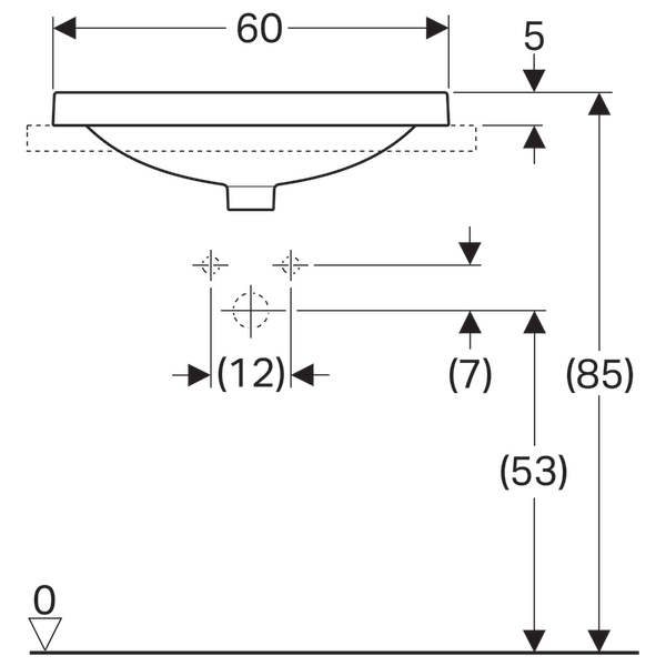 LAVOAR ÎNCORPORAT GEBERIT VARIFORM, OVAL, CU BANC CU ORIFICII DE ROBINET B-60CM, T-48CM, PREAPLIN VIZIBIL, GLAZURAT ALB [4]