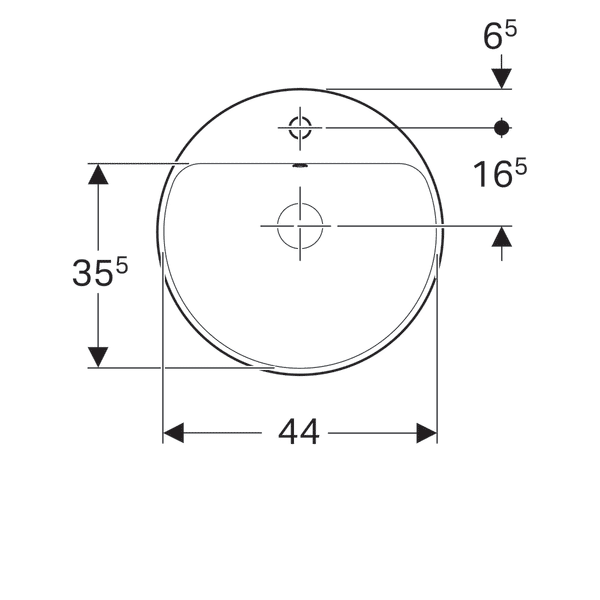LAVOAR ÎNCORPORAT GEBERIT VARIFORM, ROTUND, CU BANC CU ORIFICII DE ROBINET D-48CM, PREAPLIN VIZIBIL, GLAZURAT ALB [2]