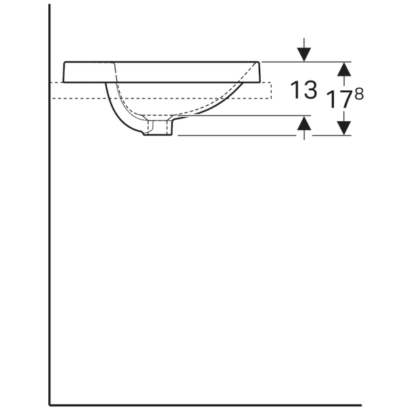 LAVOAR ÎNCORPORAT GEBERIT VARIFORM, ROTUND, CU BANC CU ORIFICII DE ROBINET D-48CM, PREAPLIN VIZIBIL, GLAZURAT ALB [4]