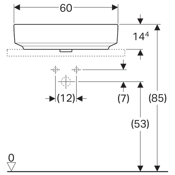 LAVOAR PE BLAT GEBERIT VARIFORM, ELIPTIC, CU BANC CU ORIFICII DE ROBINET B-60CM,T-45CM,PREAPLIN VIZIBIL, ALB [3]