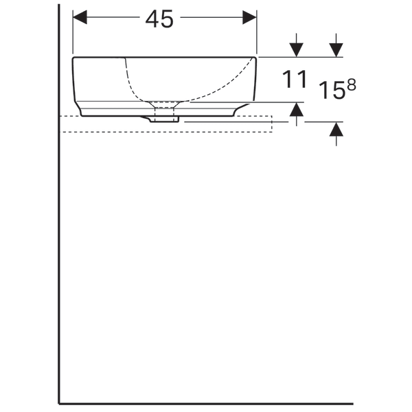 LAVOAR PE BLAT GEBERIT VARIFORM, ELIPTIC, CU BANC CU ORIFICII DE ROBINET B-60CM,T-45CM,PREAPLIN VIZIBIL, ALB [4]