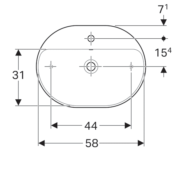 LAVOAR PE BLAT GEBERIT VARIFORM, ELIPTIC, CU BANC CU ORIFICII DE ROBINET B-60CM,T-45CM,PREAPLIN VIZIBIL, ALB [2]