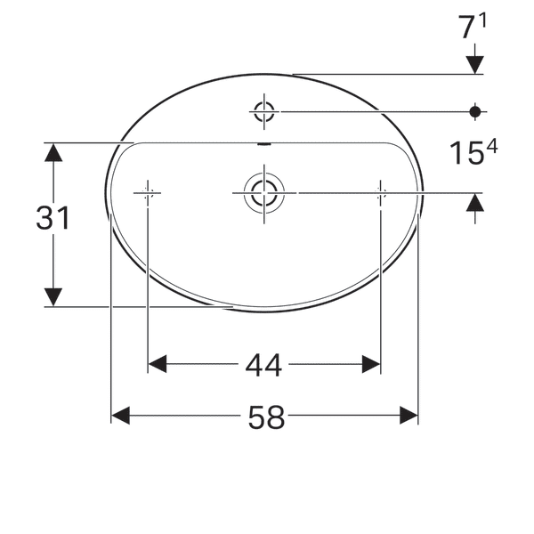 LAVOAR PE BLAT GEBERIT VARIFORM, OVAL, CU BANC CU ORIFICII DE ROBINET B-60CM,T-45CM, PREAPLIN VIZIBIL, ALB [2]