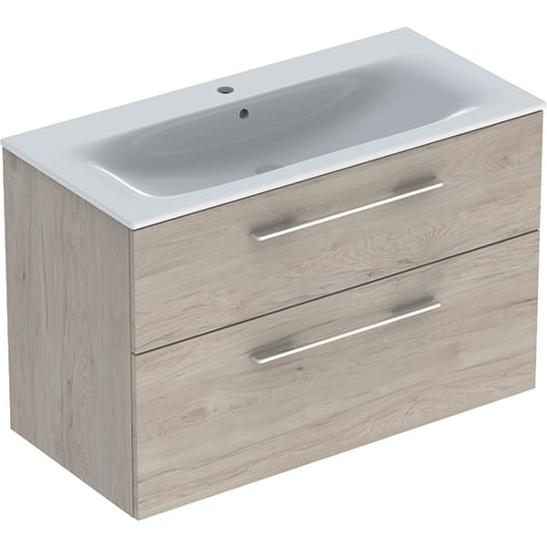 MOBILIER 100 CM SELNOVA SQUARE CU LAVOAR, DOUA SERTARE,NUC AMERICAN HICKORY DESCHIS [1]