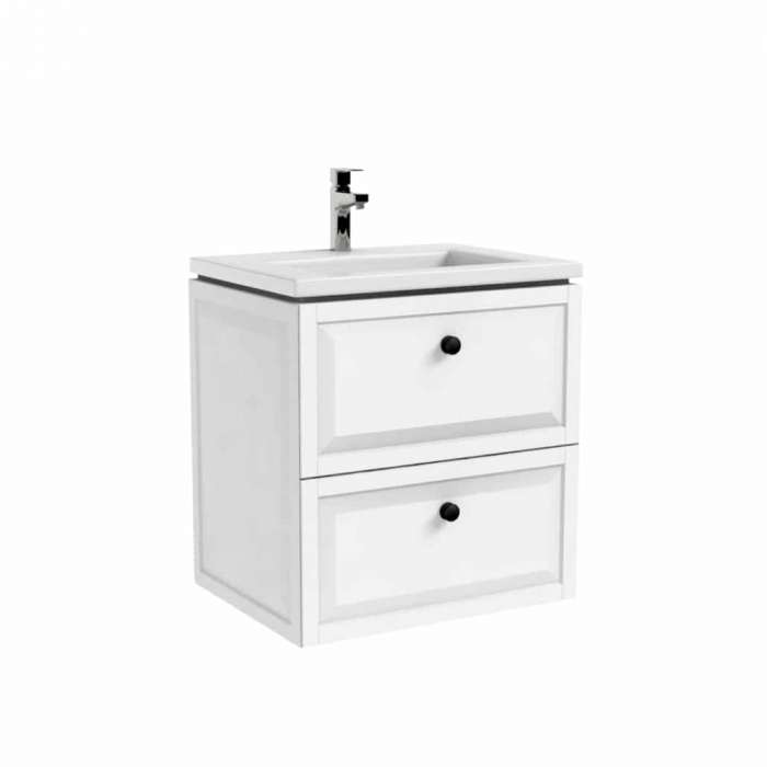 Set Mobilier  Montebianco 60 CM, 2 sertare, alb mat cu lavoar Amelia 60x46 [1]