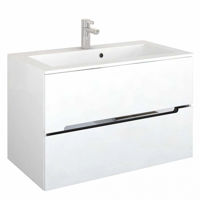 Set mobilier suspendat Oristo Silver 90cm,2 sertare,alb lucios [1]
