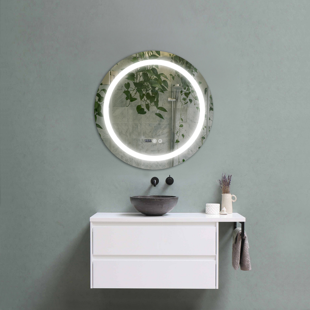 Oglinda Baie 70x70 Rotunda Led , Dezaburire si Ceas [1]