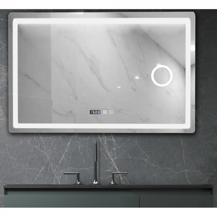 Oglinda baie cu iluminare LED, dezaburire, ceas, termometru si lupa, 80X60 cm [1]