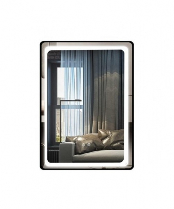 OGLINDA BAIE CU ILUMINARE LED,DEZABURIRE SI RAMA  ALUMINIU NEGRU, 60X80 CM [2]