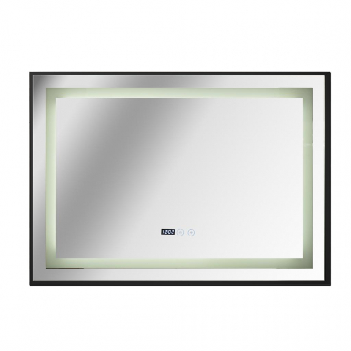 Oglinda baie cu rama aluminiu neagra 1000x700 mm, sistem dezaburire,termometru si ceas cu buton touch. [2]