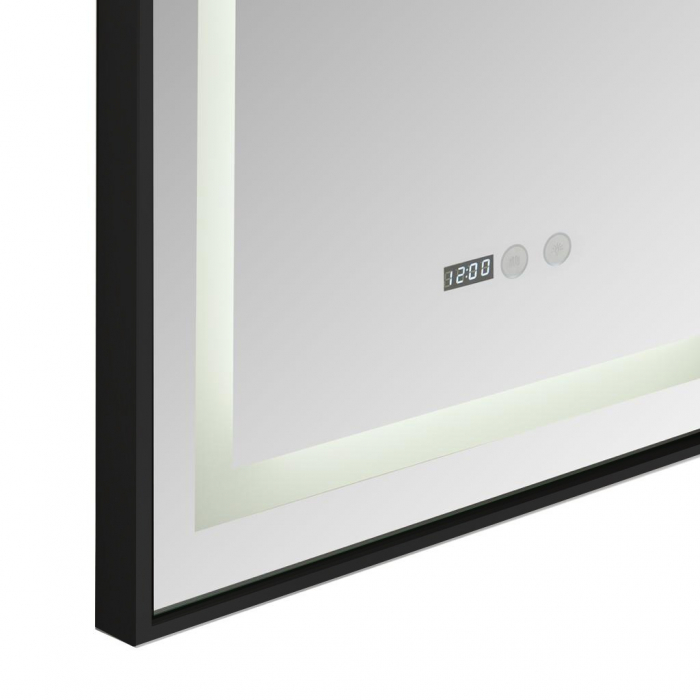 Oglinda baie cu rama aluminiu neagra 1000x700 mm, sistem dezaburire,termometru si ceas cu buton touch. [4]