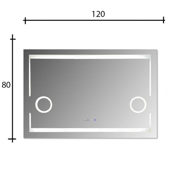 Oglinda baie cu iluminare LED, sistem dezaburire, ceas, termometru si doua lupe, 120x80  cm [2]