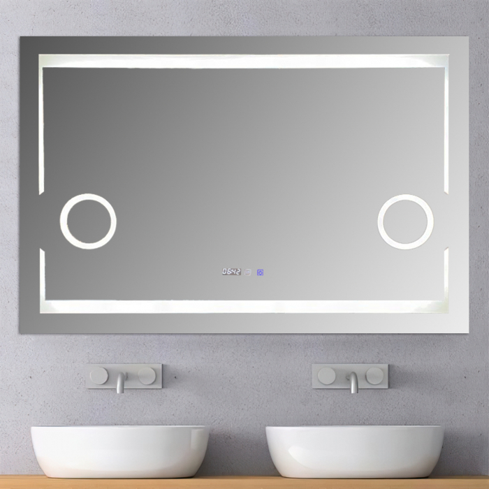 Oglinda baie cu iluminare LED, sistem dezaburire, ceas, termometru si doua lupe, 120x80  cm [1]