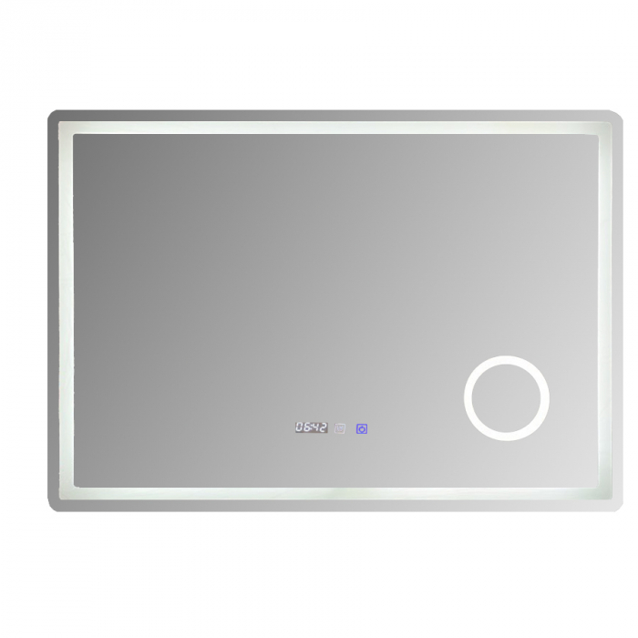 Oglinda baie cu iluminare LED, dezaburire, ceas, termometru si lupa, 100x70  cm [2]