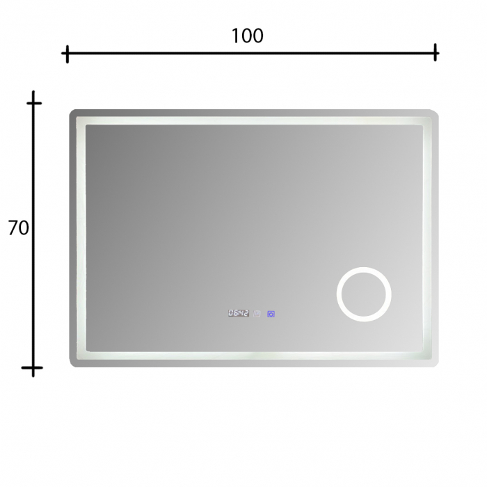 Oglinda baie cu iluminare LED, dezaburire, ceas, termometru si lupa, 100x70  cm [4]