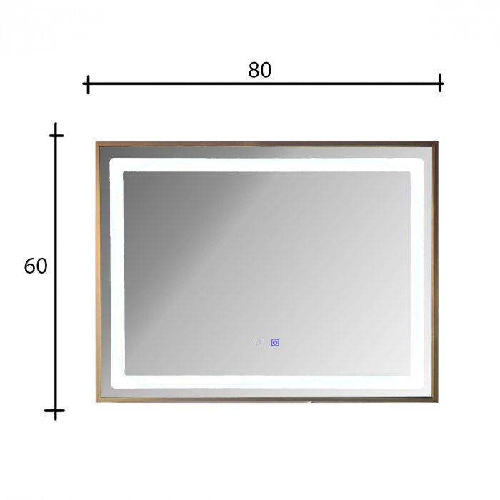 Oglinda baie LED cu rama aluminiu, sistem dezaburire si senzor touch, brushed bronze, 80x60  cm [2]
