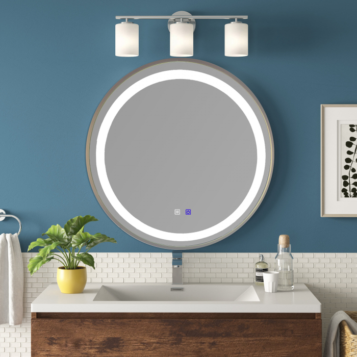 Oglinda baie rotunda cu iluminare led,sistem dezaburire. Rama aluminiu, Auriu Antichizat 70 cm. [5]