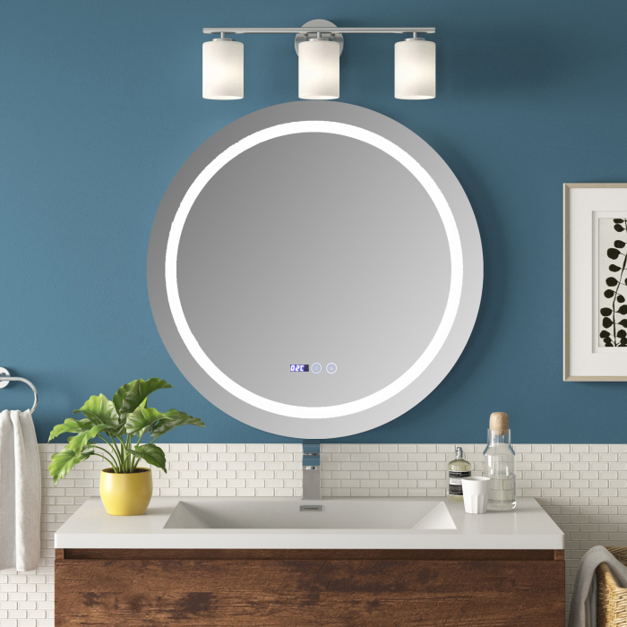 Oglinda baie rotunda cu sistem dezaburire, ceas si termometru 90  cm [3]