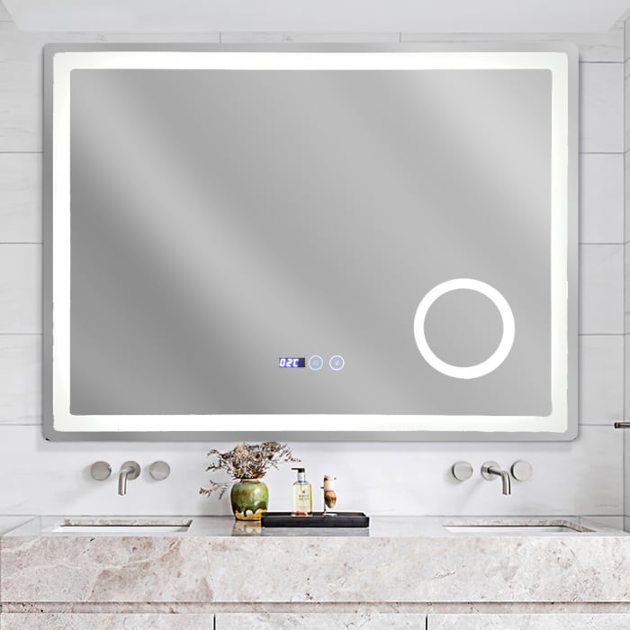 Oglinda baie cu iluminare led,dezaburire,ceas,termometru si lupa, 80x60cm. [1]