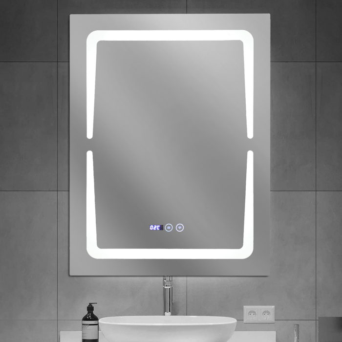 Oglinda baie 60x80 cm cu sistem dezaburire,termometru, ceas si buton touch. [1]