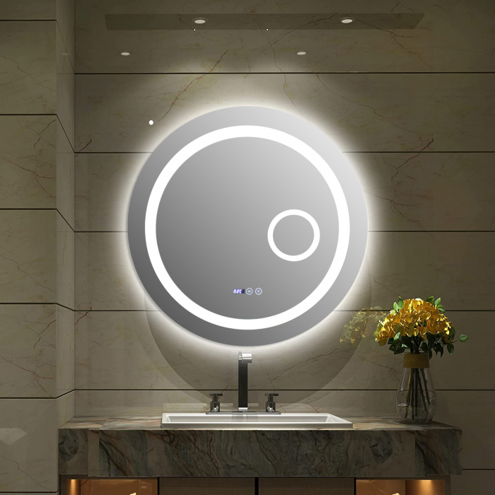 Oglinda baie rotunda 70 cm cu iluminare led,sistem dezaburire,ceas, termometru si lupa [1]