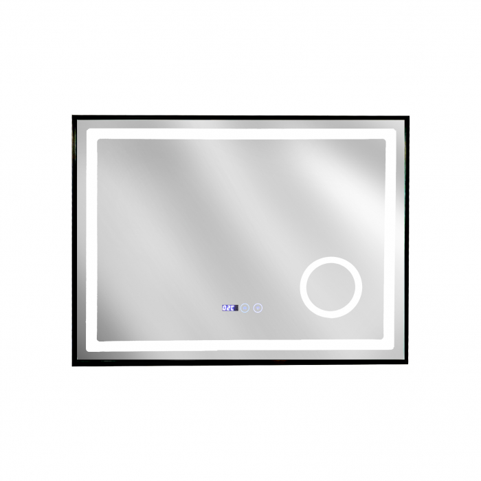Oglinda baie cu iluminare led,rama aluminiu negru,dezaburire,ceas,termometru si lupa, 100x70 cm [3]