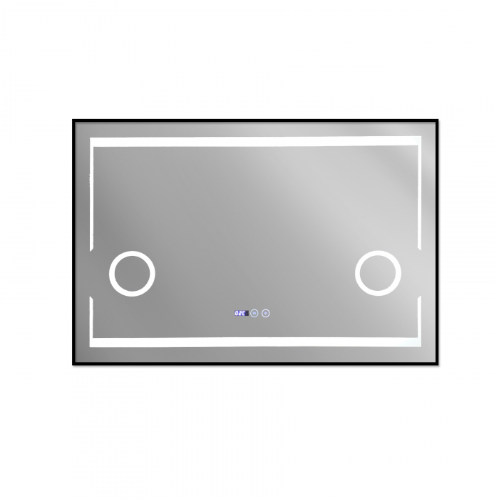 Oglinda baie cu iluminare led 120X80 cm,dezaburire,ceas,termometru, doua lupe si rama aluminiu negru 120x80cm. [2]