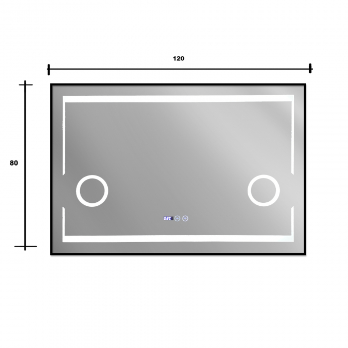 Oglinda baie cu iluminare led 120X80 cm,dezaburire,ceas,termometru, doua lupe si rama aluminiu negru 120x80cm. [3]