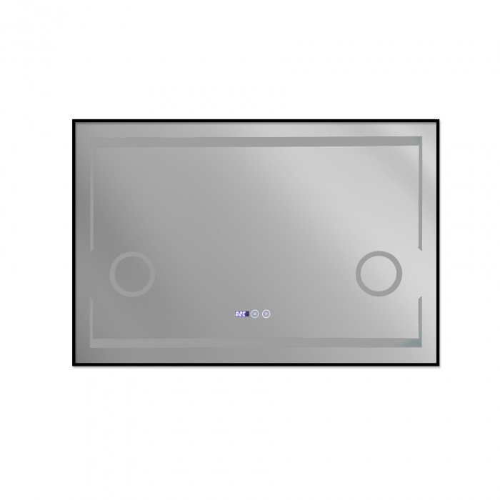 Oglinda baie cu iluminare led 120X80 cm,dezaburire,ceas,termometru, doua lupe si rama aluminiu negru 120x80cm. [4]