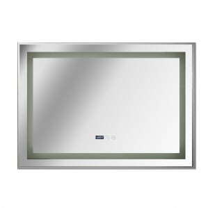 Oglinda baie cu iluminare Led, ceas, dezaburire si buton touch 100x70 cm incadrata in rama aluminiu [2]