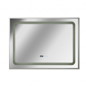 Oglinzi baie si corpuri iluminat - Oglinda baie cu iluminare LED, ceas, dezaburire si buton touch 100x70x3 cm incadrata in rama aluminiu model 2