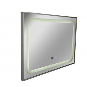 Oglinda baie cu iluminare LED, ceas, dezaburire si buton touch 100x70x3 cm incadrata in rama aluminiu model 2 [3]