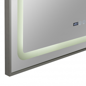 Oglinda baie cu iluminare LED, ceas, dezaburire si buton touch 100x70x3 cm incadrata in rama aluminiu model 2 [4]