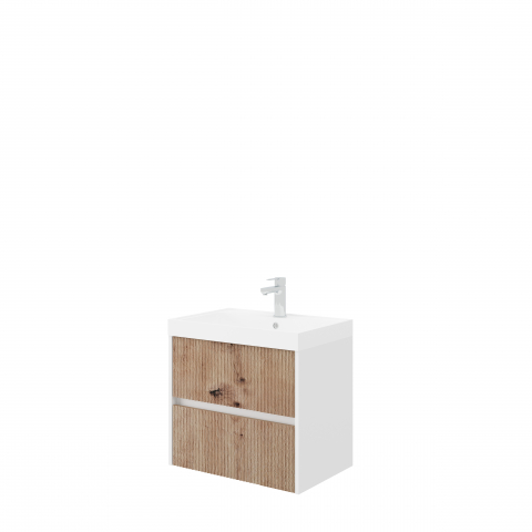 Noutati - Set dulap baie stejar auriu si lavoar alb compozit,60 cm,portofino