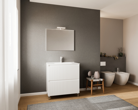 Noutati - Set mobilier baie,lavoar si oglinda lampa led,alb,80 cm,parma