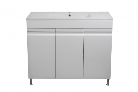 Reduceri - Mobilier baie MDF, alb, 3 usi+lavoar slim, 80x46  cm