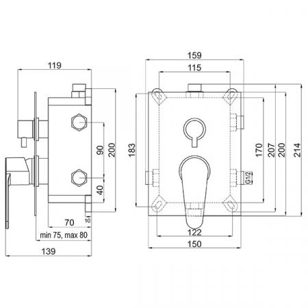 Algeo - baterie încastrată cadă-duș cu casetă de montaj [1]