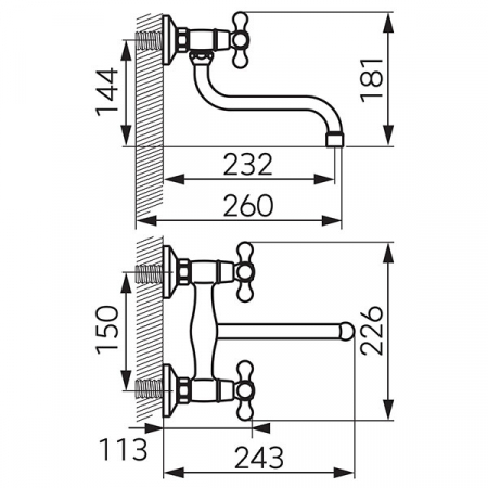 Antica - Baterie perete lavoar cu pipă mobilă [1]
