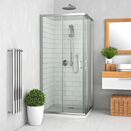 Cabine de dus - CABINA DUS PATRATA 90X90 CU DOUA USI CULISANTE,PROFIL CROM,STICLA TRANSPARENTA LLS2/900