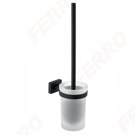 Accesorii baie - GRETA BLACK - Perie WC cu suport din sticlă